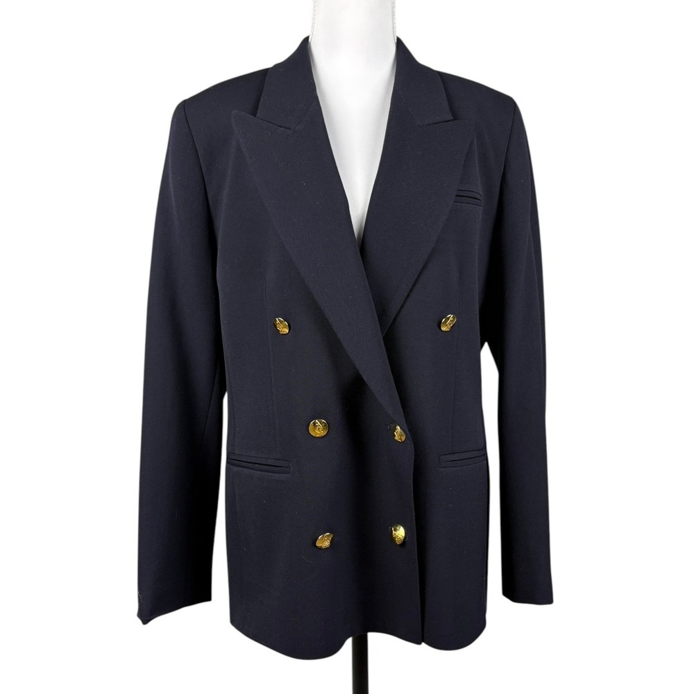 Austin Reed Double Breasted Blazer Womens 10 Petite Navy Worsted Wool Vintage